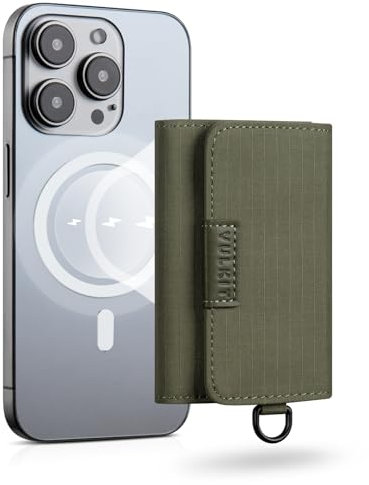 VULKIT Porte Cartes Magnétique, Petit Étui Tissu pour Max. 8 Cartes, Compatible avec MagSafe pour iPhone Série 16/15/14/13/12, Vert