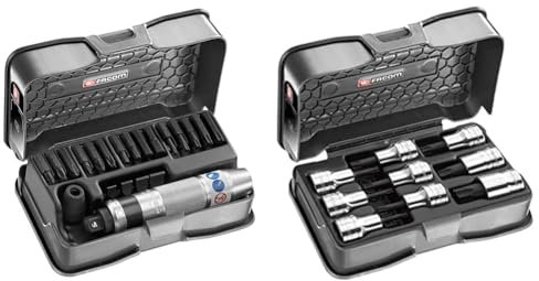 FACOM - Jeu de 21 Tournevis à Frapper Entraînement 1/2 avec Embouts au Profil TORX, Pozidriv & Coffret de Douilles Tournevis Torx 1/2 Sxm 20-60 9 Pièces Amex.3Apb Noir