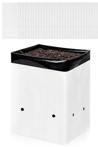 YSSOA 50 Pack 5 Gallon Grow Bags, Black and White Panda Film Containers for Plant Potting Seedlings, Thick Plastic Bag for Tomato, Potato, Carrot, Taro-Garden Nursery and Rooting