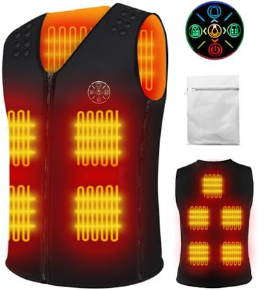 Coyonce Heated Vest 2024 Upgrade 5V/7.4V with 9 Heating Pads Heated Jacket One Size Adjustable Waist Circumference Winter Lightweight Material with Hood Warmth Preserva Power Bank Not Included