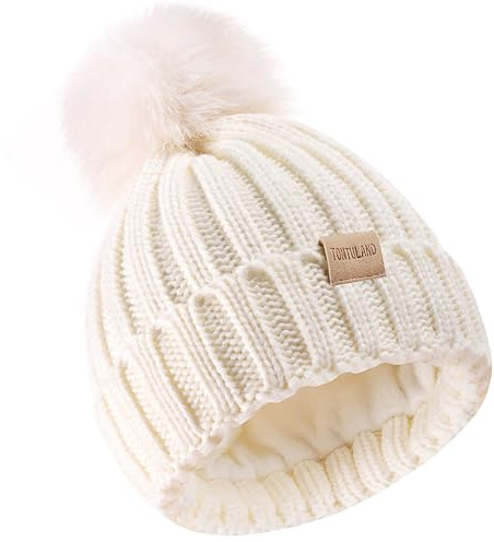 Tontuland Kinder Winter Warm Pompom Hut Fleece gefüttert Stricken Beanie für Kinder im Alter von 3-9, perfekt für Jungen und Mädchen