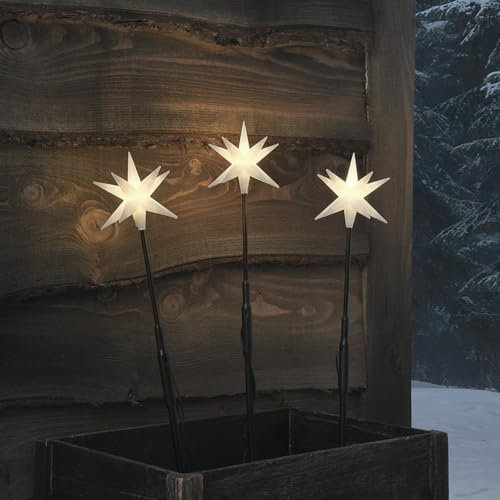 Lights4fun 3er Set LED Starburst Stableuchten 50cm Timer warmweiß LED Weihnachtsdeko Außen Batterie Gartenbeleuchtung Weihnachten