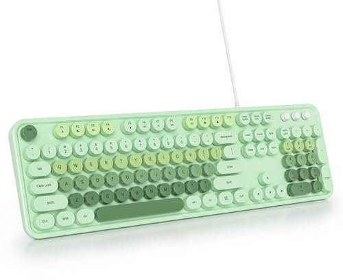 SbocKeeb Cute Tastatur Fullsize mit Runde Tasten, Retro Membran Schreibmaschine Tastatur Amerikanisch QWERTY, 104 Tasten Office USB Kabelgebundene in Voller Größe für Computer GT108 Light Green
