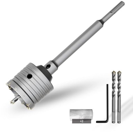 CSOOM Scie cloche à béton de 68 mm avec rallonge SDS-Plus de 220 mm, kit de scies cloches pour béton, couronne de forage creuse, 4 forets de centrage tranchants 8 x 110 mm, pointe en carbure de