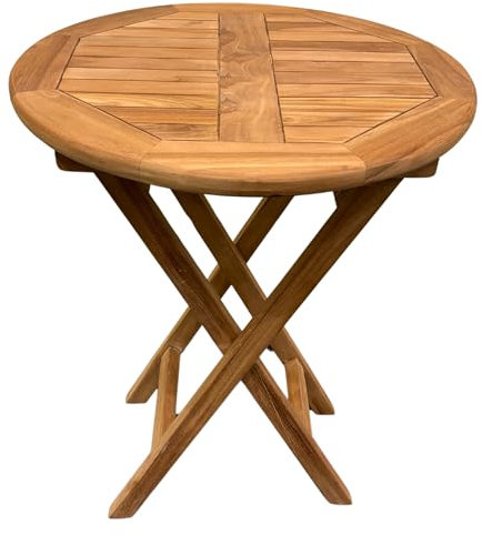 BrackenStyle Alma Table de salle à manger ronde en teck de 60 cm avec pieds croisés – Table basse en bois pour extérieur, terrasse, jardin