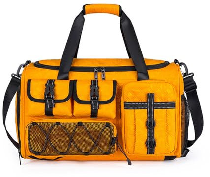 FANDARE 3 IN 1 Sporttasche Reisetasche Rucksack Herren Damen Weekender mit Schuhfach & Trocken- und Nasstrennung Handgepäck Doktortasche Fitnesstasche Trainingstasche Badetasche Reisetasche Gelb