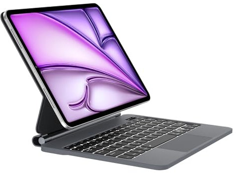 Occtingkind Magic Keyboard para iPad Air 11: funda magnética con teclado, iluminación de 7 colores, trackpad, compatible con iPad Air 11 M2/M3 y 10.9 2022-2025, Pro 11 2018-2022, QWERTZ, negro