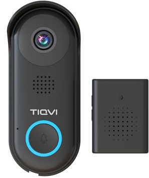 Tiqvi - Smart Video-Türklingel, WiFi, Full HD 1080P, Bewegungsdetektion, 2-Wege-Audio, Nachtsicht, Inklusive USB-Chime