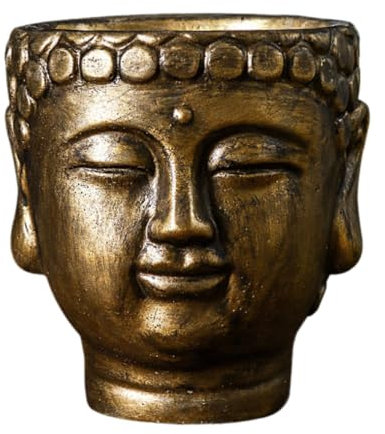 FewNvWa Planteur à Tête de Bouddha pour Plantes, Pot à Fleurs de Ciment pour Extérieur, Bronze