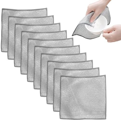 10 Stück Mehrzweck-geschirrspüllappen Aus Draht,Topfreiniger Putzlappen,Multifunctional Non Scratch Wire Dishcloth,für Nass und Trocken,Wiederverwendbar Putztücher (30×30CM)