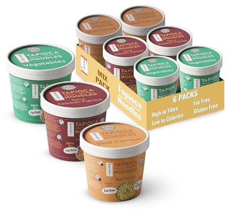 Nashi Tapioca Konjac, Pot Noodles (Mix Flavour, Pack of 6 x 150g) Vegan, Plant Based Instant Cup Noodles, Low Calorie Only 52 kcal, High Fibre, Gluten & Fat Free, Ready to Eat, Healthy Keto Diet Food