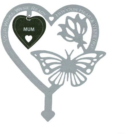 Gedenktafel für Mama, Gartenstecker, Grabmarkierungen, Friedhof, wetterfest, eingefügt, Hofschild, Garten, herzförmig, mit Schmetterling, Blume, Ornament, Gedenktafeln (Mum)