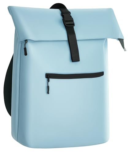 Glamexx24 Rolltop Rucksack Wasserdicht für Damen Herren, Großer Laptop Rucksack mit Computerfach für 17 Zoll, Freizeitrucksack Daypack für Reisen, Radfahren, Schule, Business, Hellblau
