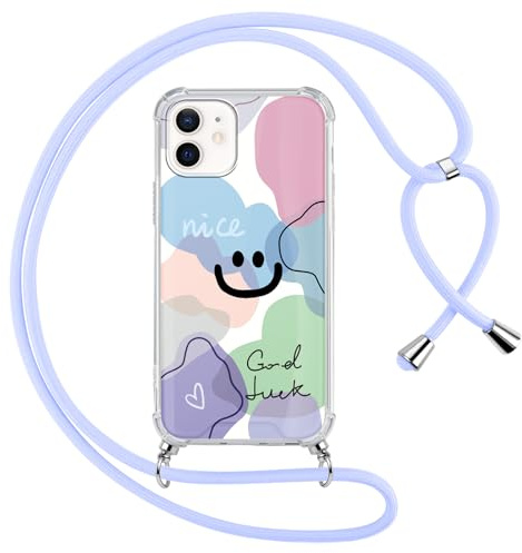 Foonary Handyband Transparent Handyhülle für iPhone 11 Hülle mit Band, Aesthetic Blumen Bunt Silikon TPU + PC Case Stoßfeste Schutzhülle mit Kordel Schnur zum Umhängen für iPhone 11 6,1,Flower