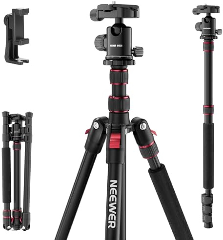 NEEWER Basics Camera Tripod Monopod, 71 Aluminum Heavy Duty Portable Travel DSLR Cell Phone Stand with 360° Ball Head Cellphone Holder Mount Compatible with iPhone for Filming Video Recording, TP15