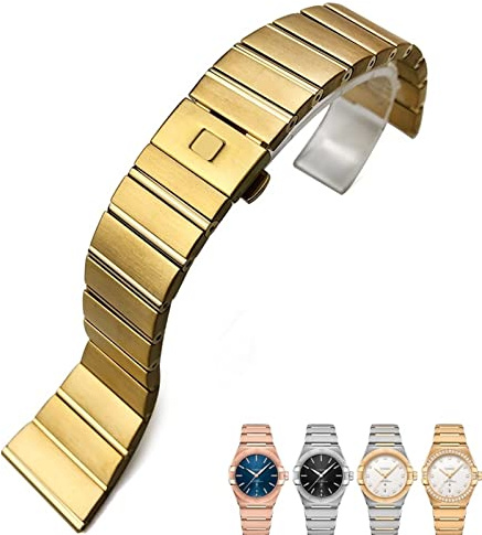 MODBAND 15mm 17mm 18mm 23mm 25mm 316L Edelstahl Uhrenarmbänder Faltschließe Uhrenarmband für Omega Double Eagle Constellation Seamaster Armband(Gold,25mm-9.5mm)