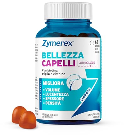 Zymerex BELLEZZA CAPELLI Gummies | 60 gommose | Migliora l’aspetto dei capelli | Forza e resistenza al capello | Cisteina, Biotina, Miglio, Bambù | Senza glutine, lattosio e zuccheri