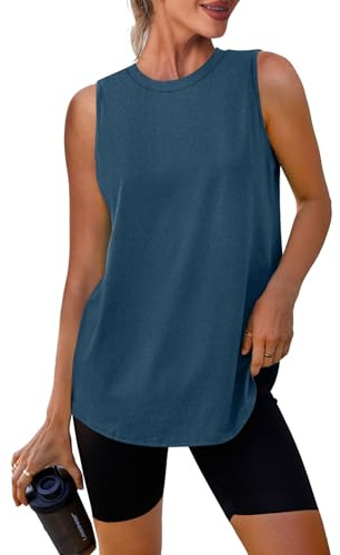Athletic Vest Tops for Women High Neck Sleeveless Muscle Shirt Sports Tops Quick Dry Breathable Workout Running Tennis Yoga Gym Training Soft Stretchy Fitness Active Wear A-NavyBlue Size 10-12