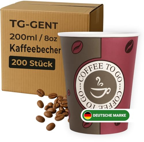 TG-GENT Kaffeebecher 200/300/1000 Stück - 200ml | Auslaufsichere Kaffeebecher to go Einweg | (200)