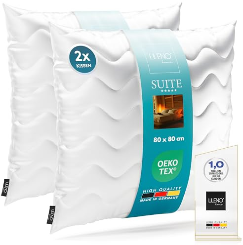 LILENO HOME Set of 2 Pillows 80 x 80 cm - 3-Chamber Hotel Quality Pillow 80 x 80 cm Washable up to 95°C - Bed Pillow Suitable for Allergy Sufferers - Made in Germany Hotel Sleeping Pillow Pad 80 x 80