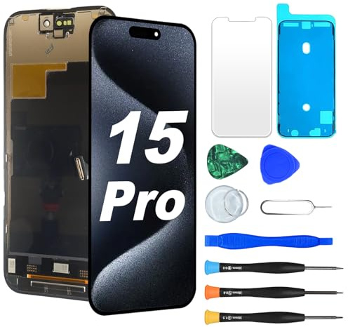 NB+ Ersatzdisplay für LCD iPhone 15 Pro Retina FHD Display Digitizer mit vollständigem Reparaturwerkzeug-Set, Bildschirmschutzfolie, wasserdichtem Klebeband