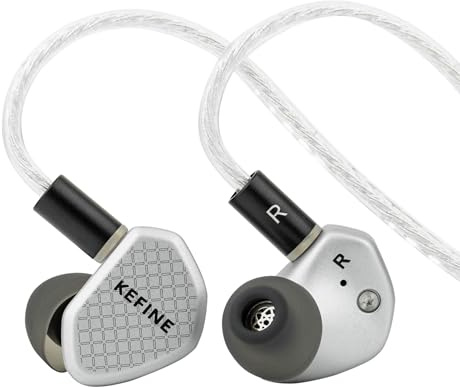 Linsoul Kefine Klean In Ear Monitor,Cuffie con Driver Dinamico con Diaframma DLC 10mm,Auricolari da Gioco,Ugelli Sostituibili,Cavo Placcato Argento Staccabile per Audiofili (Senza Mic 3.5mm, Argento)