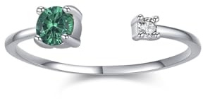 Schmuck Ring, Verlobungsringe Damen Offenes Design mit Round Lab Emerald 0.25Ct und Moissanit Weißgold Platin Größe 52 (16.6)
