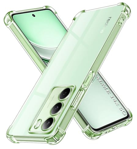 Techsuit für Realme 14x Hülle mit Soft Touch, Nicht Vergilbendes Material, Stoßfest, Luftkissen Ecken, Kabelloses Laden Kompatibel, Erhöhte Kanten, Shockproof Clear Silicone Series, Klar