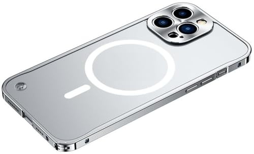 Magnetic Case for iPhone 14, [Compatible with MagSafe] Slim Matte Translucent Aluminum Alloy Metal Frame,Military Drop&Camera Lens Protection Shockproof Cover, Silver