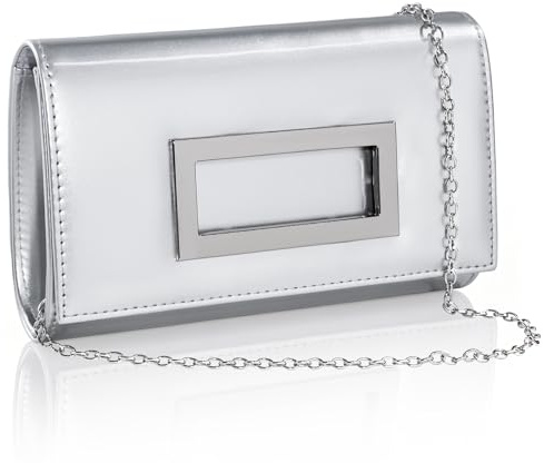 Toptime Damen Clutch, Glänzende Lack Leder Handtasche Damen mit Abnehmbarer Kette, Elegante Umschlag Abendtasche mit Quadrat-Ausschnittschnalle, Mode Umhängetasche für Hochzeit Party Prom