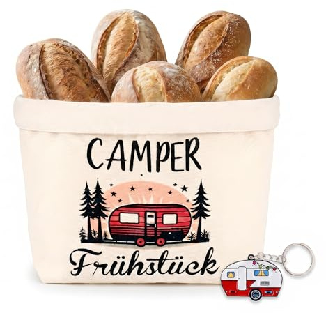 DINSAGE Camping Deko Zubehör Set，Brotkorb Stoff Und Schlüsselanhänger，Camper Geschenke für Wohnwagen/Wohnmobil Deko, Geschenk Für Camper