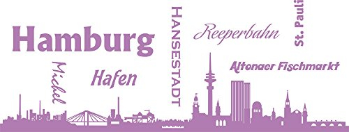 GRAZDesign Wandtattooo Skyline Hamburg Aufkleber Wohnzimmer Büro Wandaufkleber Wandsticker, Jugendzimmer, Wanddeko Wohnbereich Größe XXL, 105x40cm, 042 flieder
