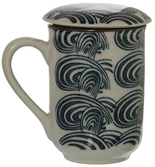DRW Set de 4 Tazas de infusión de cerámica 220ml con Tapa y Filtro de Acero INOX. en Blanco y Negro 8x12cm