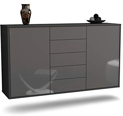 Dekati Sideboard Pembroke Pines hängend (136x77x35cm) Korpus anthrazit matt - Front Hochglanz Grau - Push to Open - Leichtlaufschienen