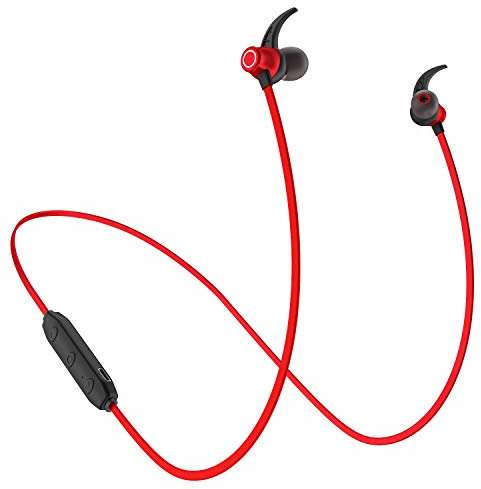 Garegce Écouteur sans Fil Sport, Casque Wireless Sport V5.0 HiFi Stéréo Magnétique Mains Libres Oreillette, CVC 6.0 Micro Anti-Bruit Anti-Transpiration Compatible avec iPhone et Android-Rouge