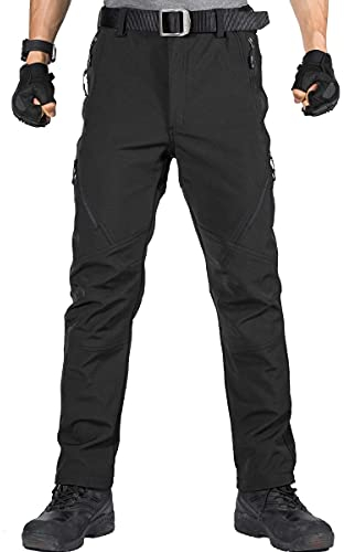 FREE SOLDIER Herren Winter wasserdichte Skihose Jagd Outdoor Hose Winddichte Thermohose Winterhose Softshellhose zum Klettern und Wandern(Schwarz,44 Lang)