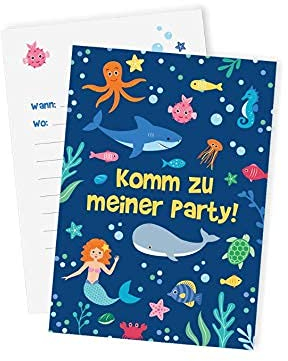 12x Tiefsee / Meerjungfrauen Einladungskarten zum Kindergeburtstag / Meerjungfrauen Party Einladungskarten Meerjungfrauen Kindergeburtstag / Einladung Kindergeburtstag Tiefsee Einladung Nixen