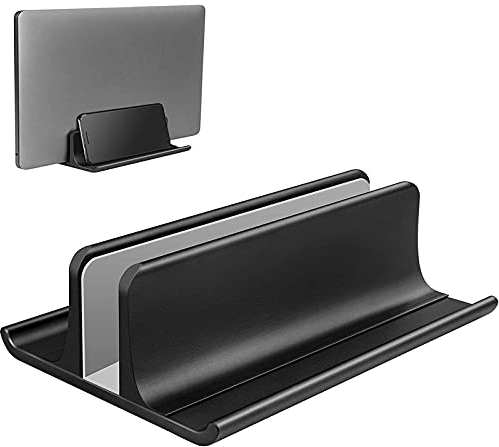 VAYDEER Vertikaler Laptop Ständer Aluminium Verstellbarer Laptopständer 3in1 Platzsparender Vertical Stander Kompatibel für MacBook Air, MacBook Pro, iPad, Tablets Notebook bis 17,3 Schwarz