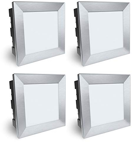 SSC-LUXon Piko-LQ Wandeinbauleuchte LED aussen 4er Set mit IP65 & 3,5W warmweiß 230V - Einbau Wandleuchte eckig 135x135 mm