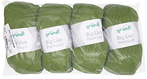 Gründl Big Lisa Premium Häkelgarn 4 Knäuel á 250 g, Grün | Häkelgarn mit wollartigem Charakter, pflegeleichtes Garn aus 100 % Polyacryl, 250 g / 665 m, Nadelstärke: 3,5 - 4,5
