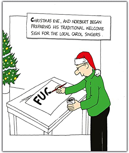 Norbert & Val, lustige Weihnachtskarte für Freunde, Heiligabend und Norbert begann mit der Vorbereitung seines traditionellen Willkommens!, alberne Weihnachtskarte, schwarz, weiß und grün, 18,4 x 15,4