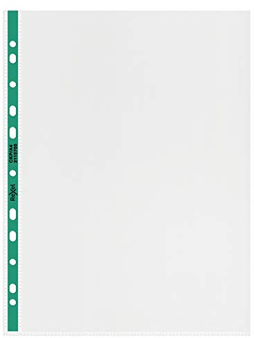 Rexel Copy King 2115705 Klarsichthüllen A4 mit grünem Rücken, glasklar, dokumentenecht, 25 Stück