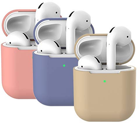 3X Funda Silicona Compatible con AirPods 2, Mocarheri Fundas Protectora de Silicona para AirPods, [LED Frontal Visible][Funciona con Carga inalámbrica] (AirPods 2, Coral +Gris lavanda +Té de la leche)