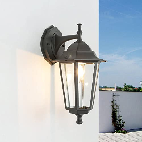 Außenwandleuchte Aluminium Glas Dunkelgrau IP44 Balkon Hof T:22,5 cm E27 Laterne Rustikale Outdoor Wandlampe PARIS