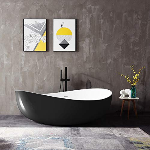 BERNSTEIN - Baignoire îlot ovale Blanc mat Acrylique + Bonde et trop plein, 325L - 180x110x62cm (lxLxH) - WAVE