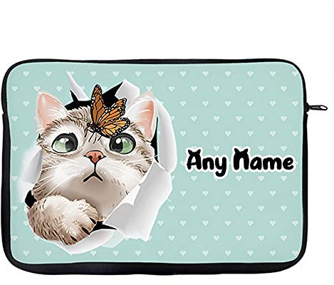 Personalised Butterfly on Cat face Hidden Cat Funny Kitten Cat Birthday Gift BACK TO SCHOOL Laptop Sleeve, Laptop Organiser, Laptop Case Office use. (14)
