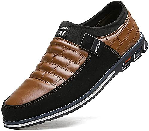 Asifn Sin Cordones Mocasines de Piel Hombre Mocasín Clásico Barco Zapatos Oficina Casuales Ligeros（Marrón,44 EU