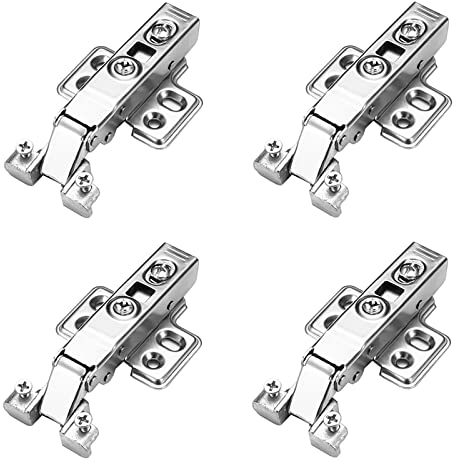 4 piezas Bisagras de las puertas unidades cocina, Bisagras puertas armario cierre suave, Bisagra puertas plegables con tornillos, Silenciosas hidráulicas armario (Curva recta/cobertura completa)