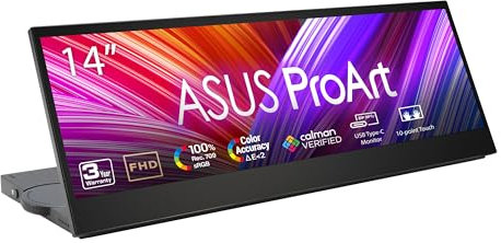 ASUS ProArt Display - Pantalla táctil portátil de 14 Pulgadas (PA147CDV) - 32:9 (1920 x 550), IPS, 100% sRGB, precisión de Color ΔE < 2, verificado por Calman, USB-C, Panel de Control, Soporte para