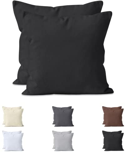 Hometex Premium Textiles 2-er Set Kissenhülle Baumwolle Jersey | Doppelpack Kissenbezüge ca. 160 g/m² | Oeko-TEX®Standard 100 Kissen-Bezug mit Reißverschluss | 40x40 cm Schwarz